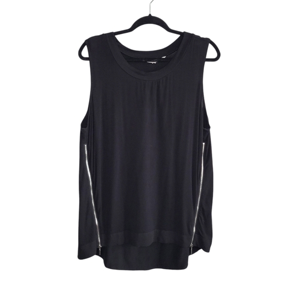 RACHEL Rachel Roy Women's High-Low Zipper Detail Relaxed Tank Top Size XL Black - Picture 1 of 8